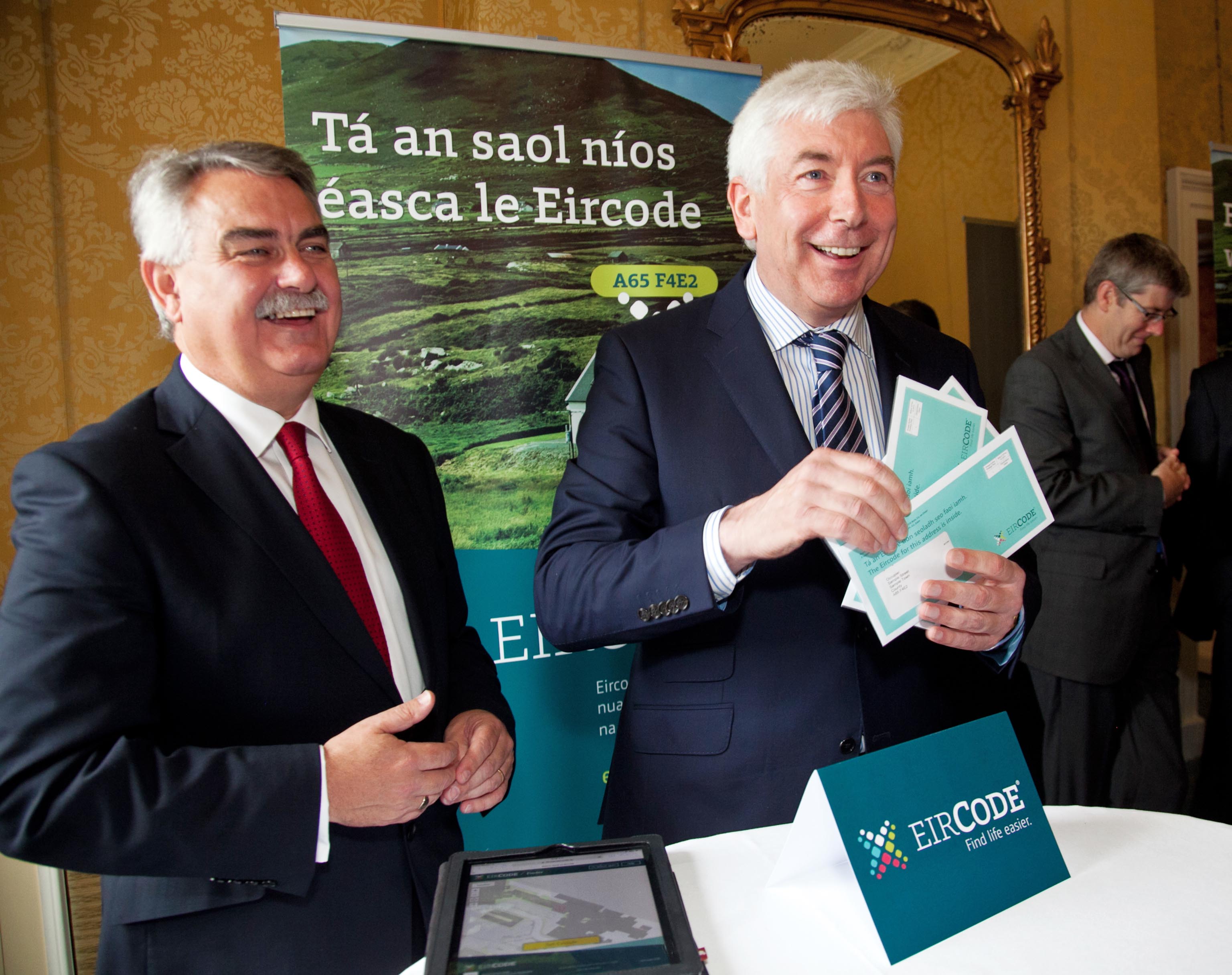 No fee for repro - copyright Paul Sherwood Photography © 2015 Eircodes are on the way to all addresses in Ireland A first for Ireland, Eircode to make life easier for Irish people, says Minister for Communications Alex White TD Today marks the official launch of Eircode, IrelandÕs new postcode system. Over the next two weeks, every residential and business address in Ireland will receive a letter in the post informing them of the new Eircode for that address.  Members of the public are being encouraged to look out for the letter in the coming weeks and, when it arrives, memorise the Eircode and keep it somewhere handy. Minister for Communications Alex White TD launched Eircode at an event in Dublin today, where a unique new online tool, the Eircode Finder, was also unveiled.This handy online search tool allows members of the public to use their PCs, tablets or smart phones to look up an address to find its unique Eircode.  The Eircode Finder also contains a useful map that helps identify addresses quickly and easily. Media contact, Republic of Ireland - Rosemary Simmons, Prior Communications 01 6627 111 or 087 250 0496 rosemary.simmons@priorcommunications.ie or Fiona Thornton, Prior Communications 01 6627 111 or 086 892 8277  fiona.thornton@priorcommunications Pictured - Liam Duggan, director of Eircode, Minister for Communications Alex White TD